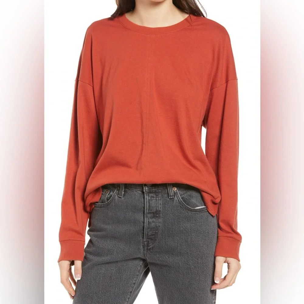 Madewell (Re)sourced Cotton Newville Long Sleeve Tee Orange Fall Autumn Basic